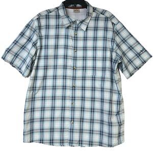 American Outback Button Down‎ Windowpane Short Sleeves Shirt Mesh Blue White